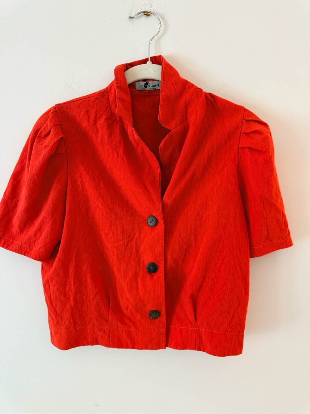 Elephant Red Short-Sleeve Button Front Top